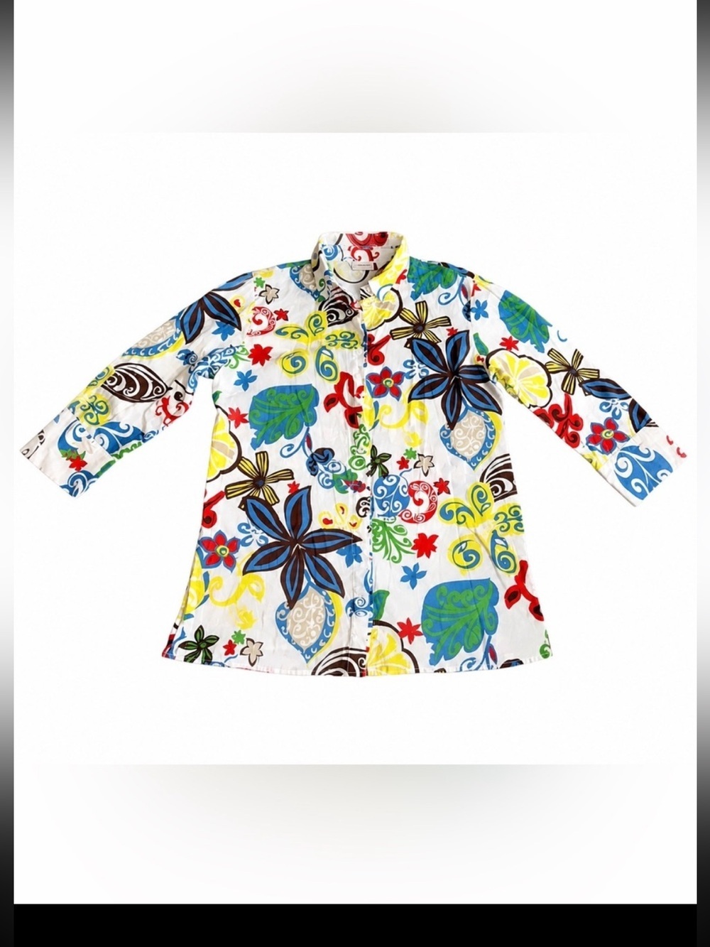 Chico’s Size 1(8/M) Lightweight 100% Cotton Floral Button-Up Blouse Colorful - Picture 9 of 9